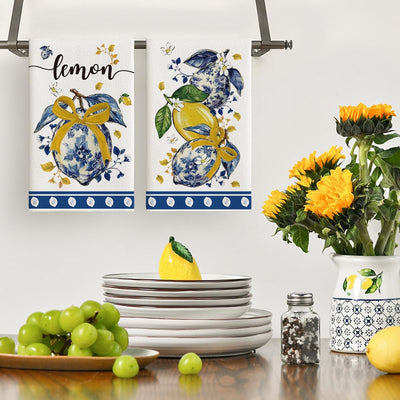 Juego de 2 toallas de cocina Chinoiserie con flores de limón 18x26