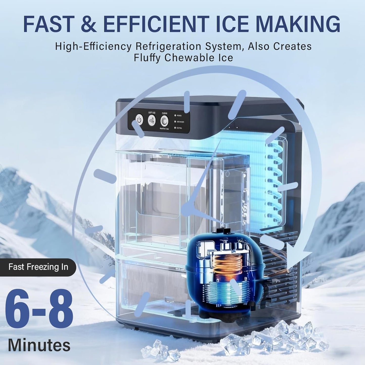 Máquina de hielo de pellets 33 lb/24h con tanque 4.5 L