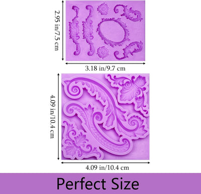Moldes silicona barrocos voluta morado fondant decoración pasteles