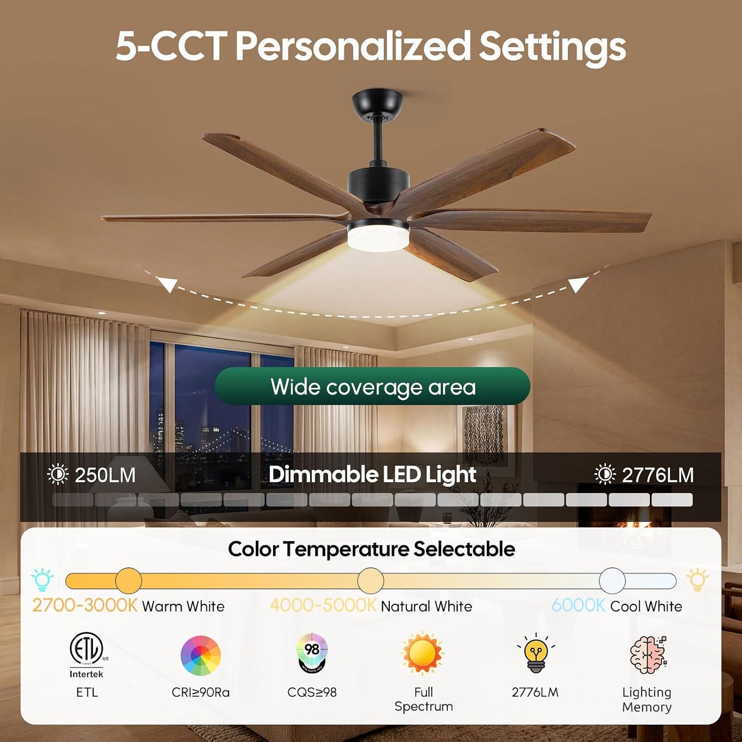 Ventilador techo exterior 60pulg madera color marrón con luz Alexa