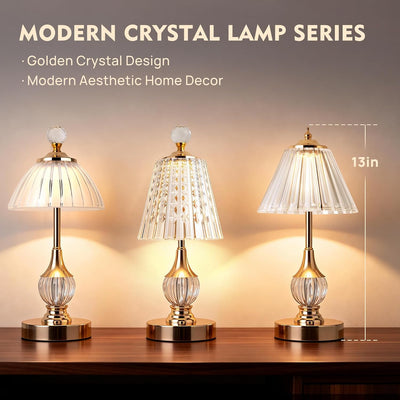 Lámpara recargable cristal dorado LED táctil 3 colores dormitorio