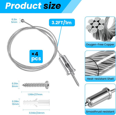 Set 4 cables suspensión hexagonal garage 3.28pies acero resistente