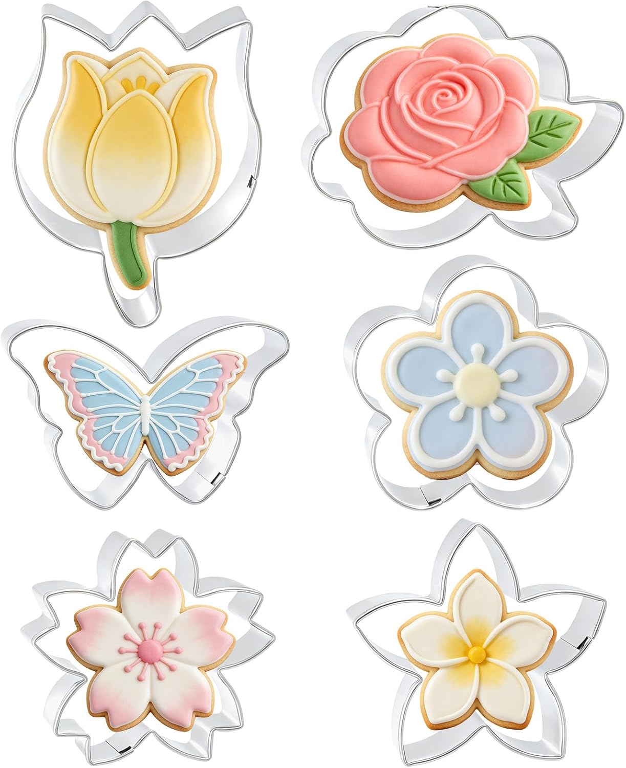 Set 6 cortadores galletas flores acero inox
