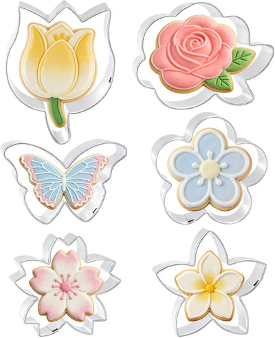 Set 6 cortadores galletas flores acero inox