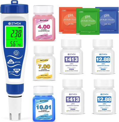Medidor pH Cloro Salinidad EC TDS ORP con soluciones calibración