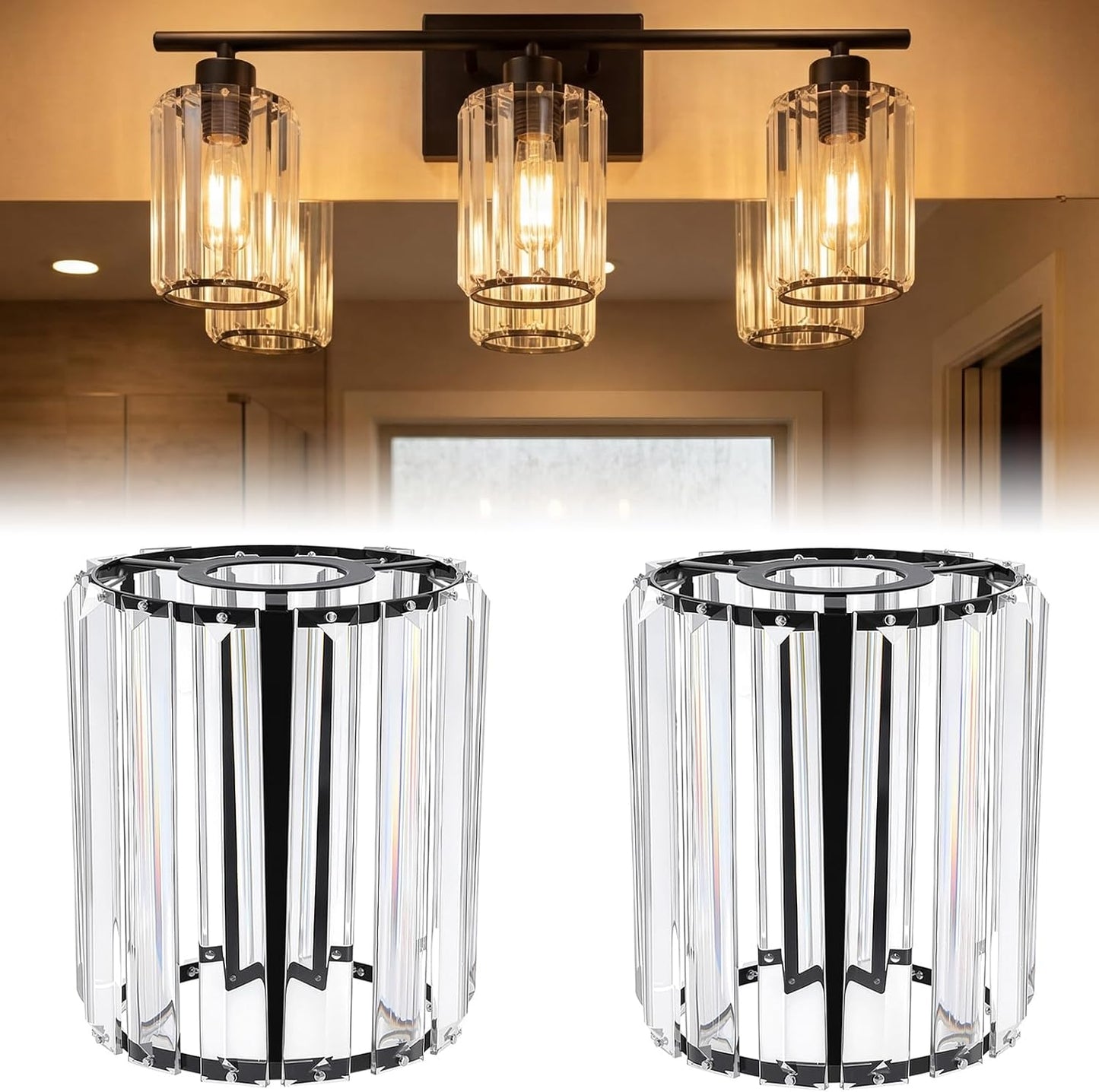 Set 2 Pantallas Cristal Modernas E26 Base 1.65x4.3x4.7pulg