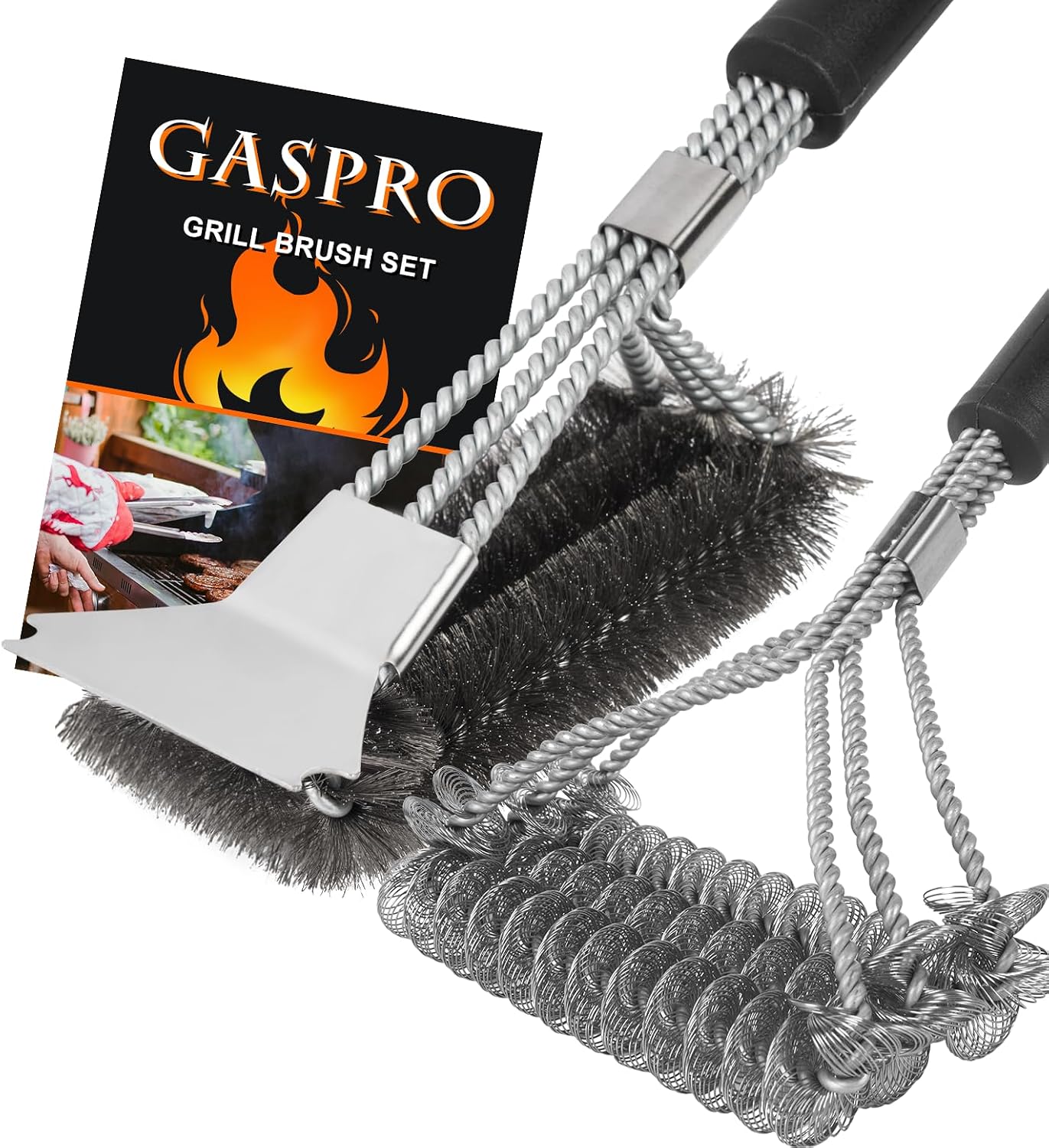 Juego cepillos parrilla 18pulg raspador y sin cerdas