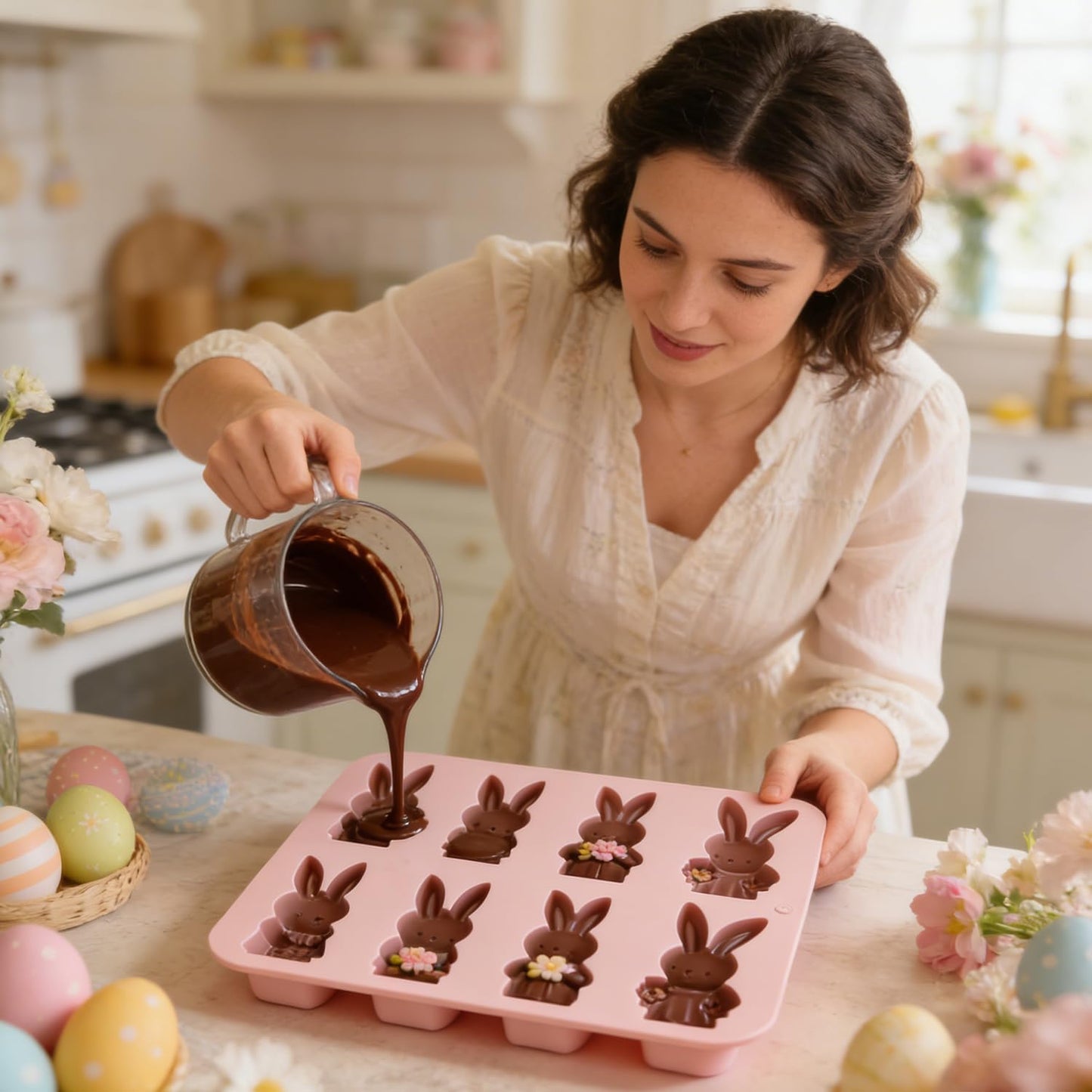 Molde de silicona de Pascua 2 piezas para conejos, caramelo, pastel, gelatina, pudín, fondant, muffins, jabón, velas y cubos de hielo