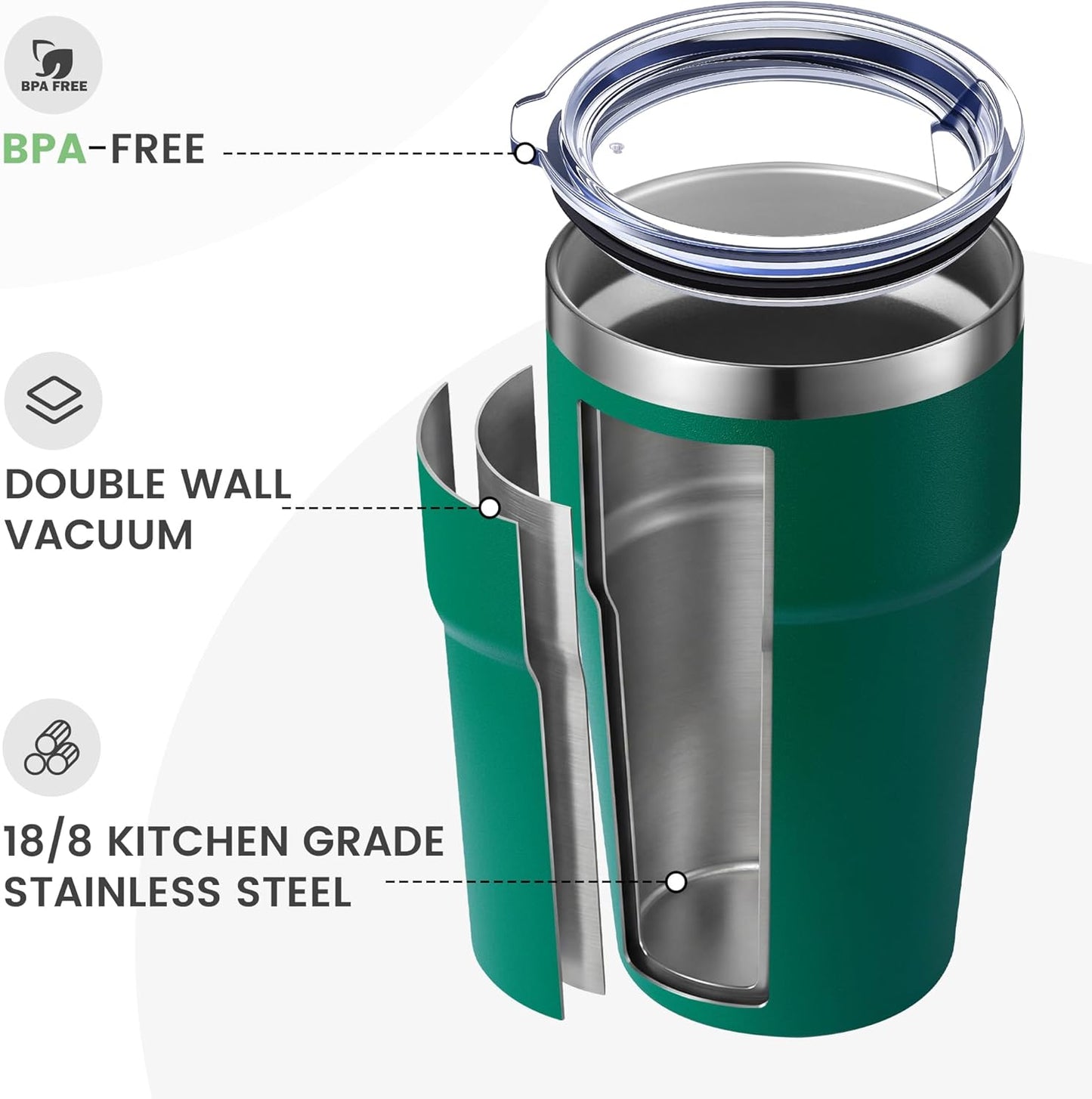 Vaso acero inox doble pared 16oz con tapa café
