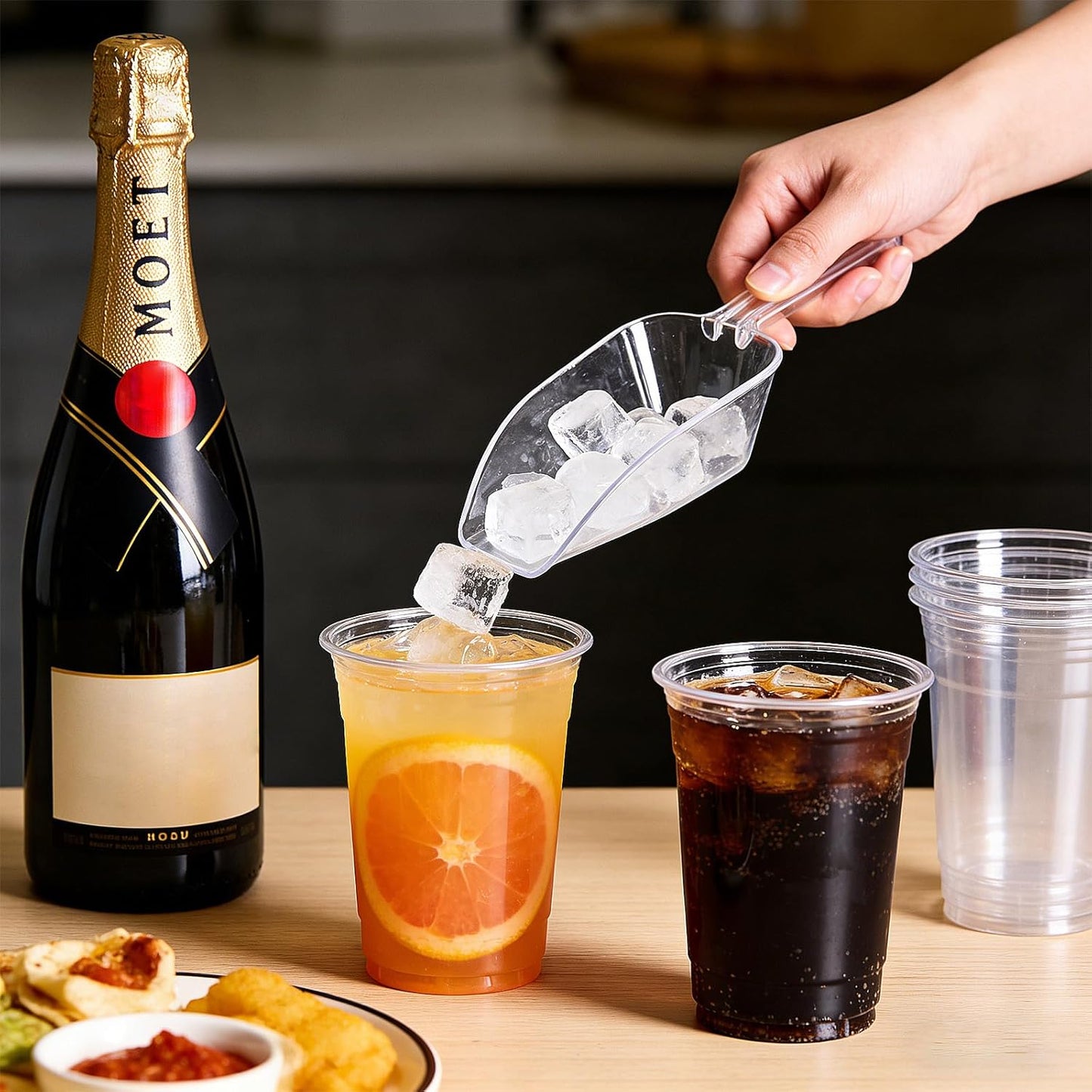 3 cucharas de hielo plástico transparente para congelador y bufé de dulces