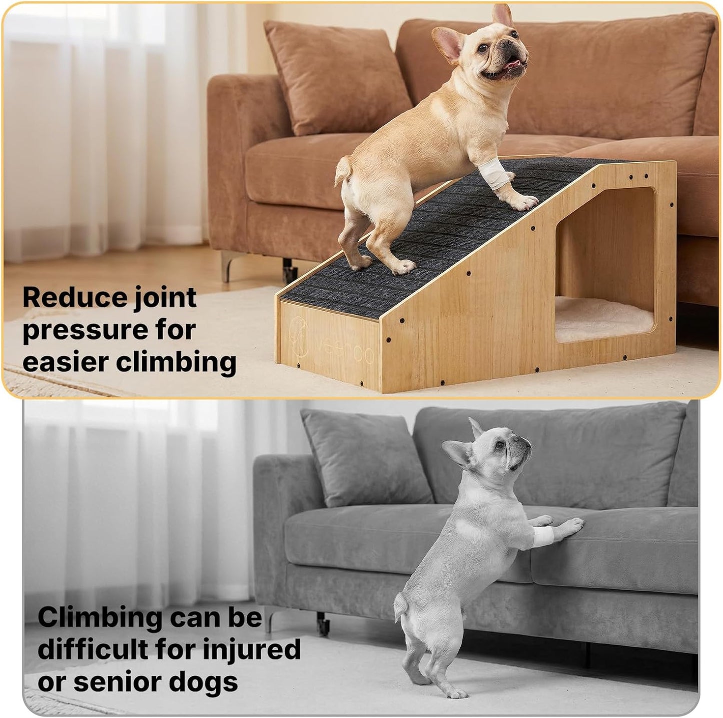 Rampa madera para perros pequeños subir cama antideslizante