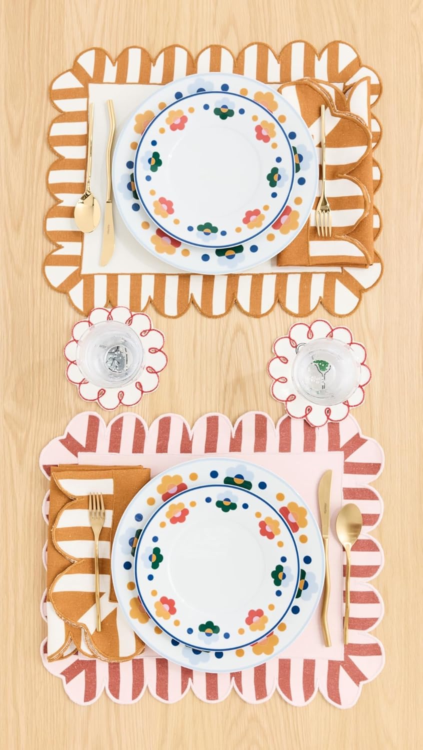 Set 4 servilletas doble cara estampado con escallop color ámbar