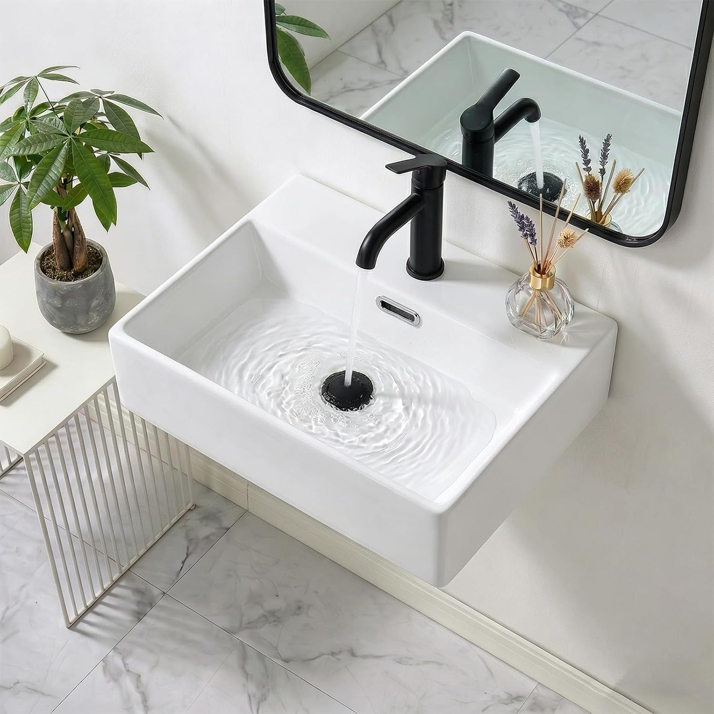 Lavabo pared 20x14pulg fregadero porcelana blanca flotante RV