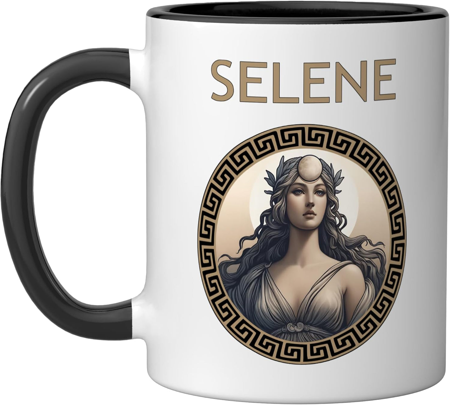 Taza cerámica Selene diosa griega de la luna negro/blanco