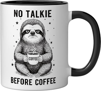 Taza Cerámica Café Sin Hablar Con Dibujo Sloth Negro/Blanco