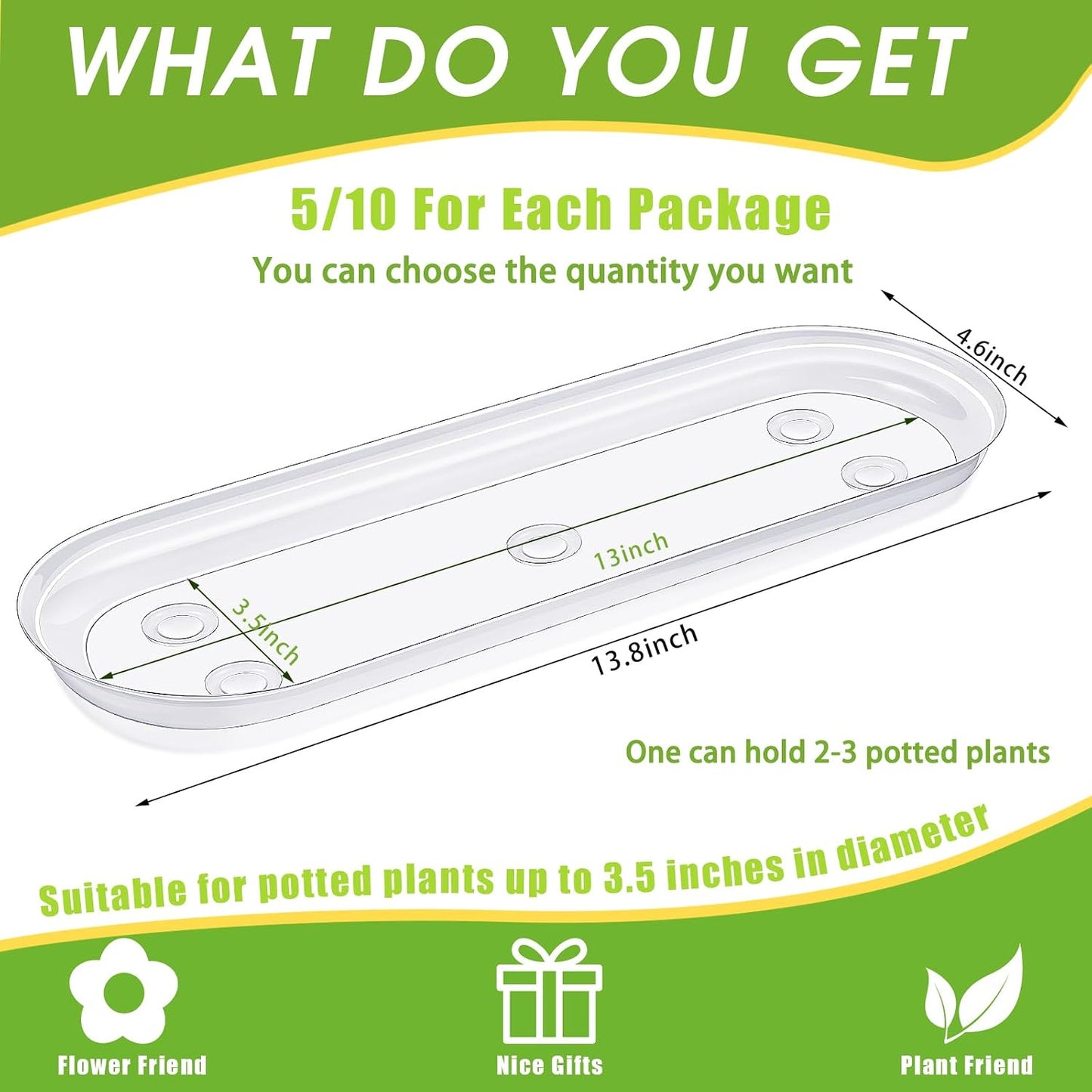 5 Bandejas Plástico para Plantas 14x4.6pulg Ovaladas Interior