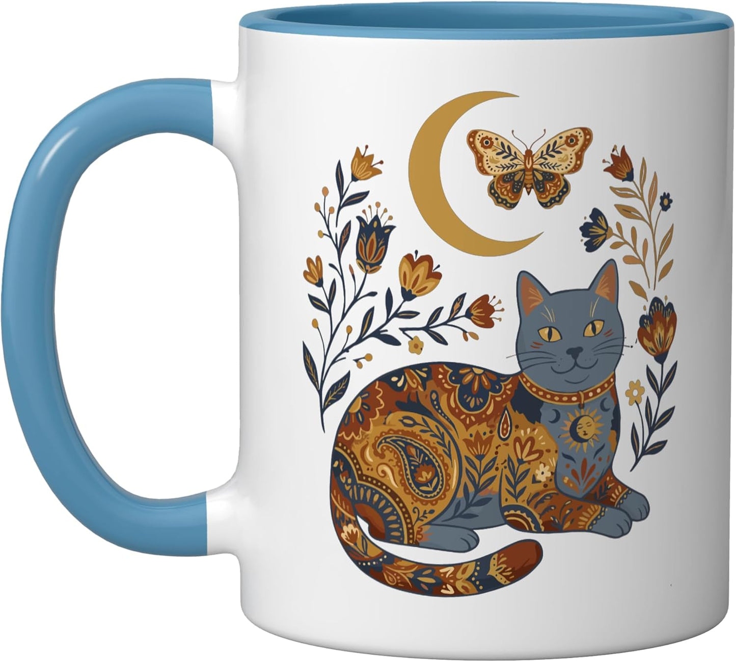 Taza cerámica floral azul/blanco estilo boho celestial