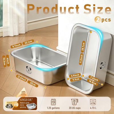 2 Cuencos Acero Inox Perros Grandes 1.25gal