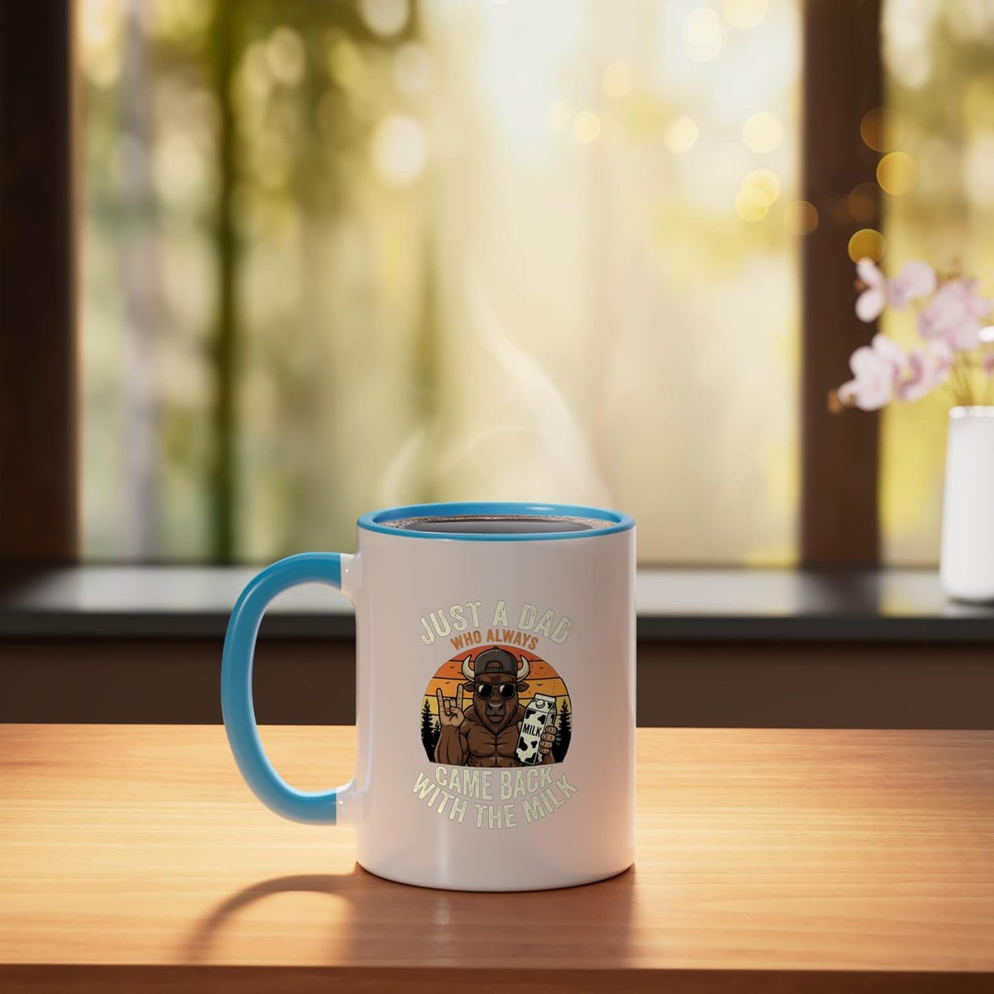 Taza Cerámica para Leche con Dibujo Azul Blanco