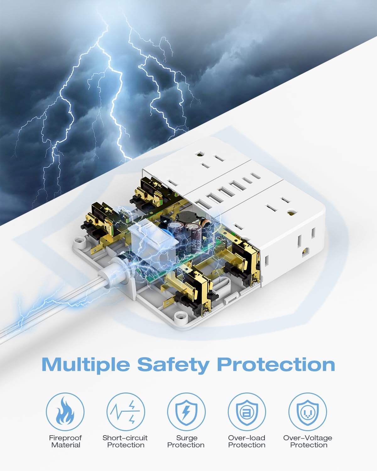 Regleta sobretensiones 12 salidas CA 6 USB 5ft blanco