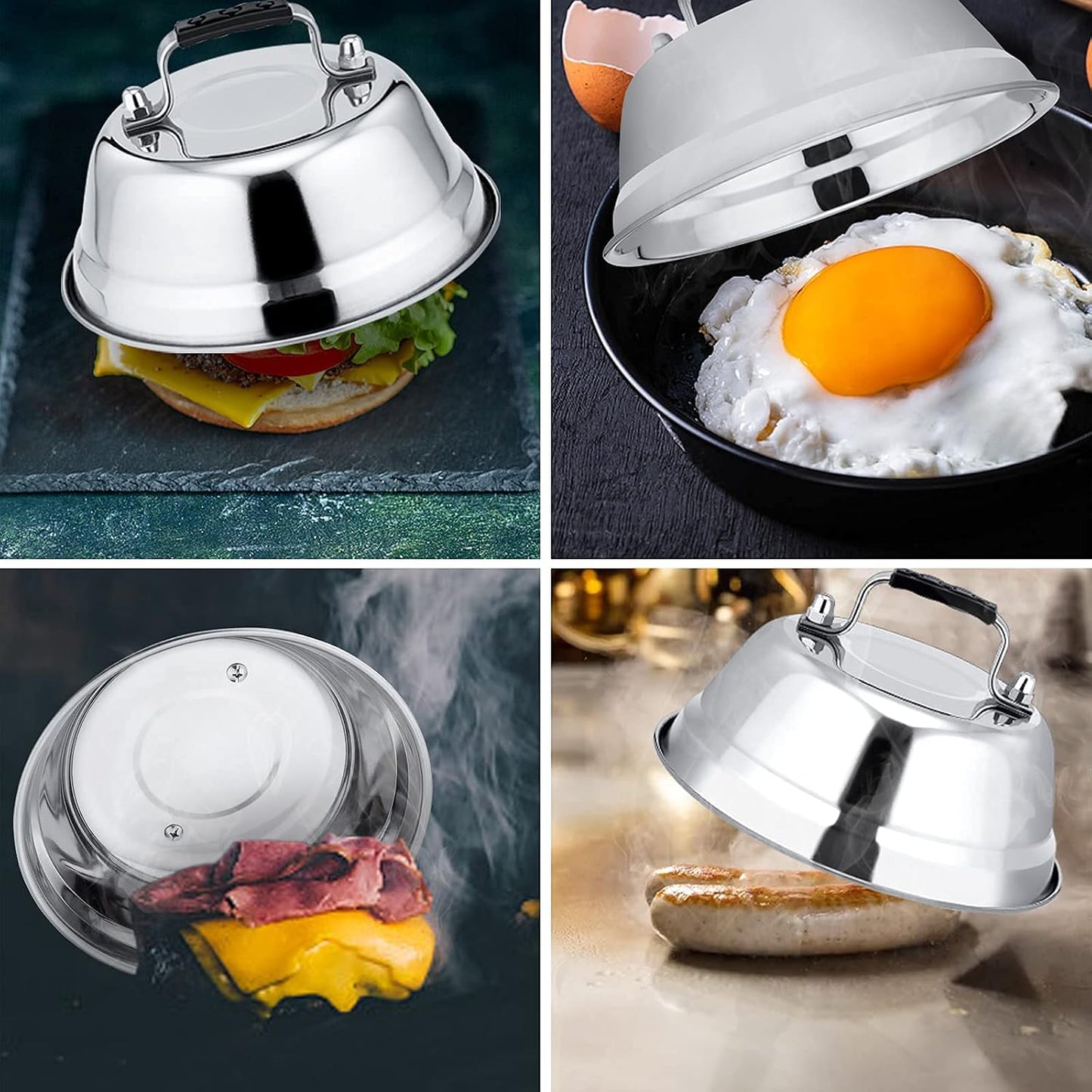 3 Cúpulas Fusión Queso 6.5pulg Acero Inox Plana con Mango