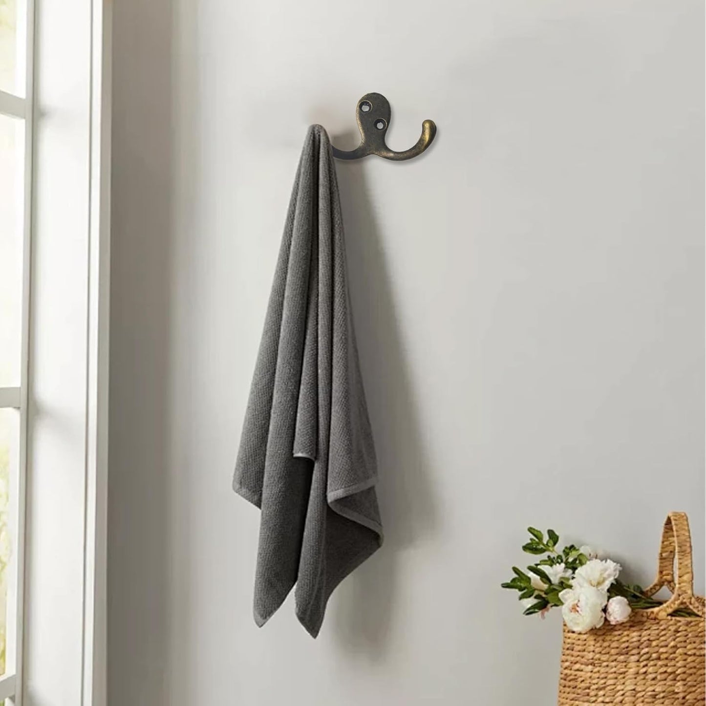 2 Ganchos Pared Doble Punta Metal para Baño Cocina Bronce