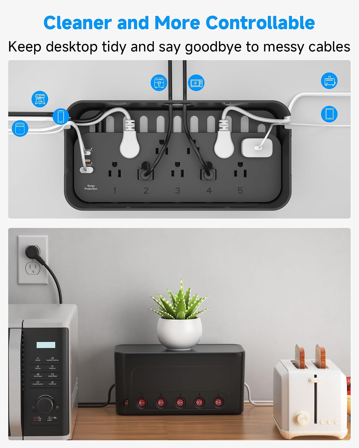 Regleta alimentación 10 puertos CA 3 USB 6ft