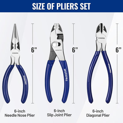 Set 3 Alicates Profesionales 6pulg Asa Suave Bricolaje