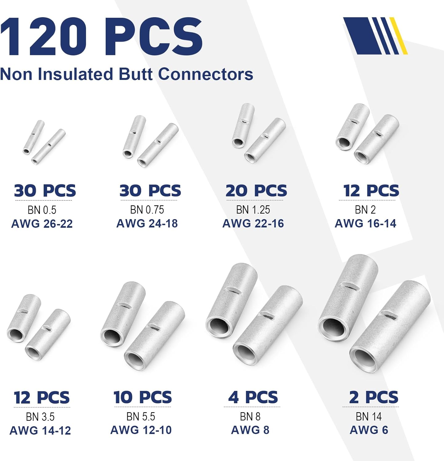 Kit conectores a tope 120 pzas para cable cobre AWG26-6