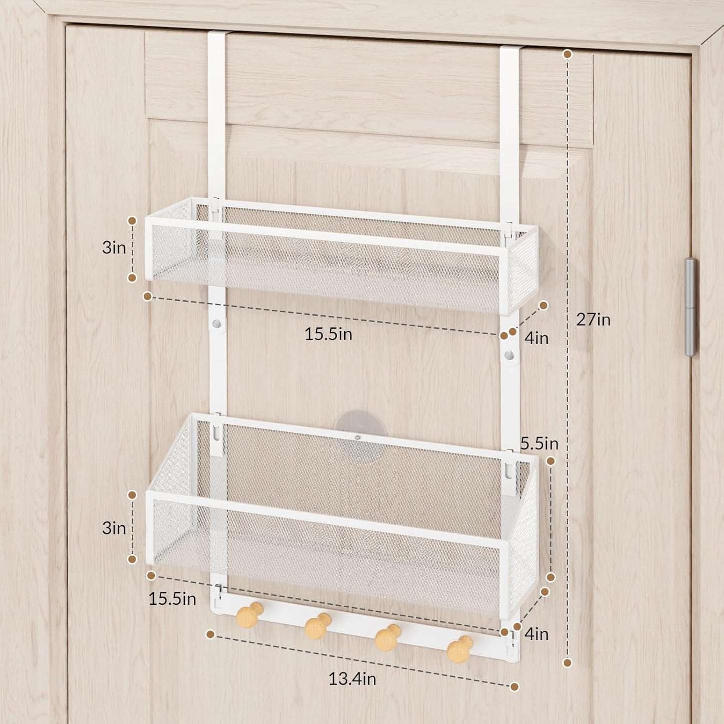 Ganchos puerta con cestas organizador baño