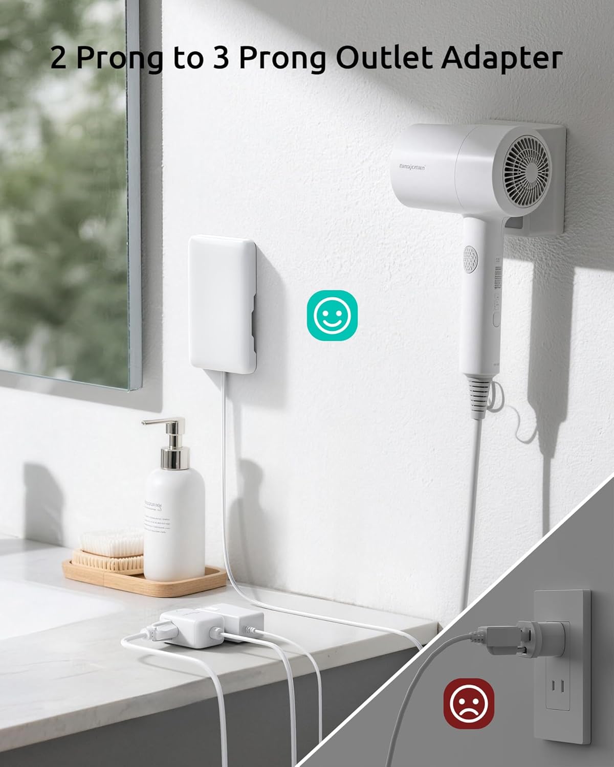 Adaptador tomacorriente 2 a 3 clavijas con cubierta blanca