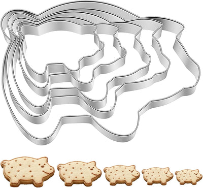 Juego 5 Cortadores Galletas Cerdo Acero Inox 2.0-4.7pulg