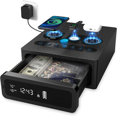 Caja fuerte biométrica con carga inalámbrica 3en1 huella y teclado