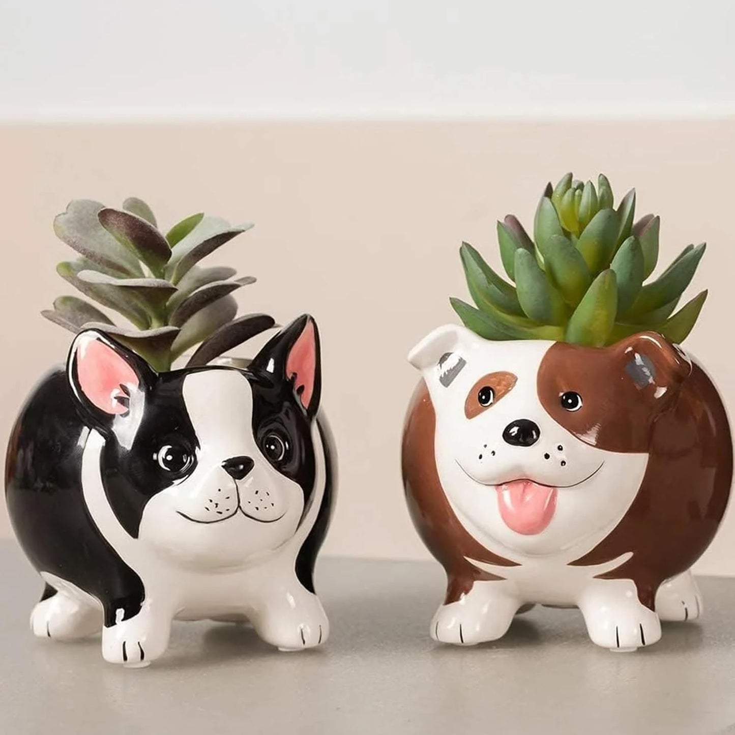 Macetas cerámica hecha a mano en forma de perrito set 4
