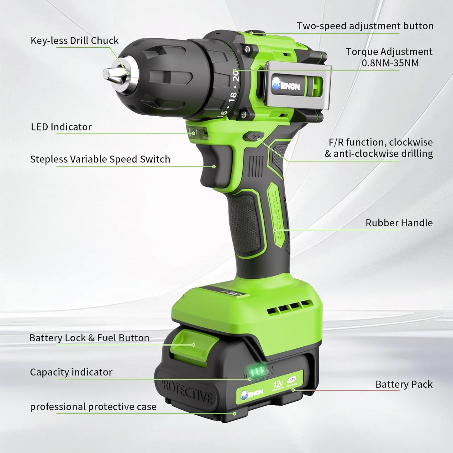 Juego taladro inalámbrico 12V batería 201-300