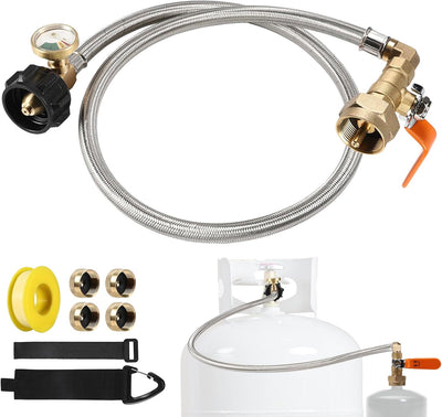 Manguera adaptadora propano 36pulg 350PSI con 4 tapas latón