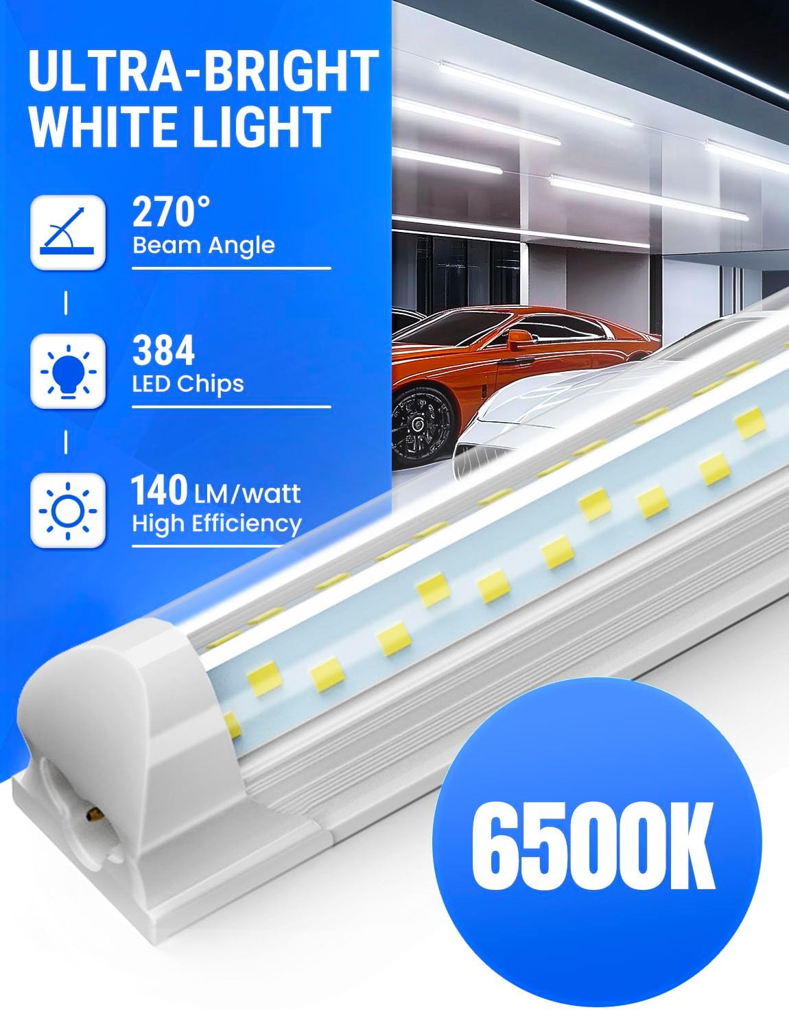 Luces LED T8 tienda 4ft 6500K 6300lm con interruptor