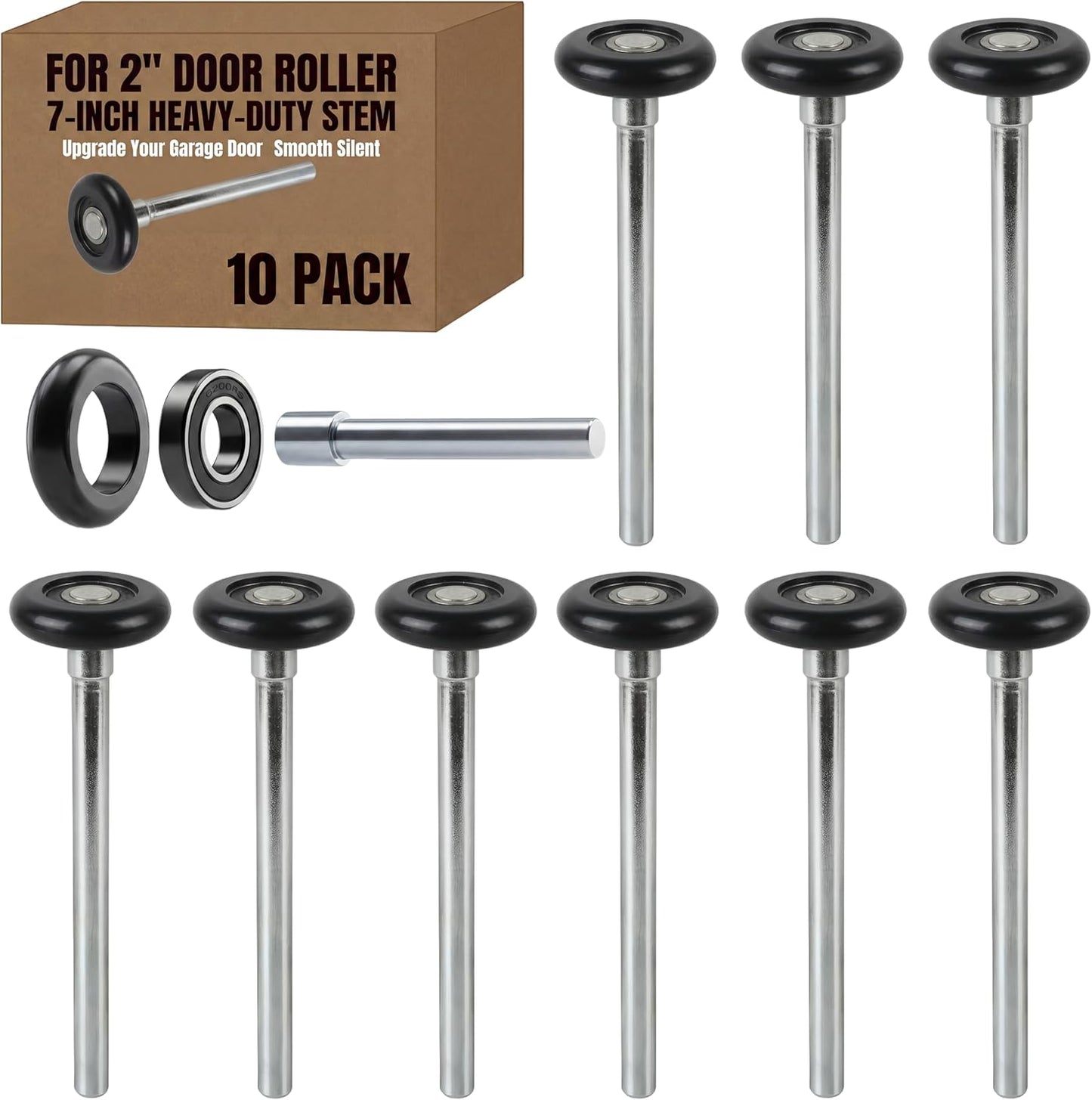10 Rodillos Nailon Puerta Garaje 7pulg Ultra Silencioso
