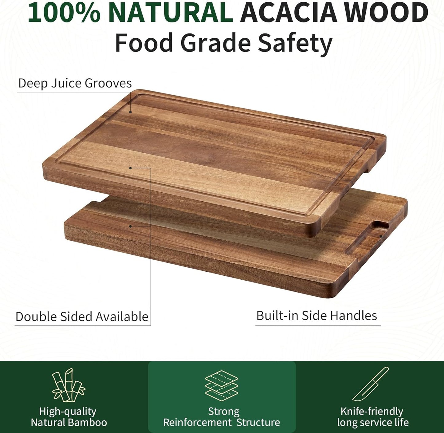 Tabla de cortar de madera de acacia 18 x 12 pulgadas con ranura para jugo