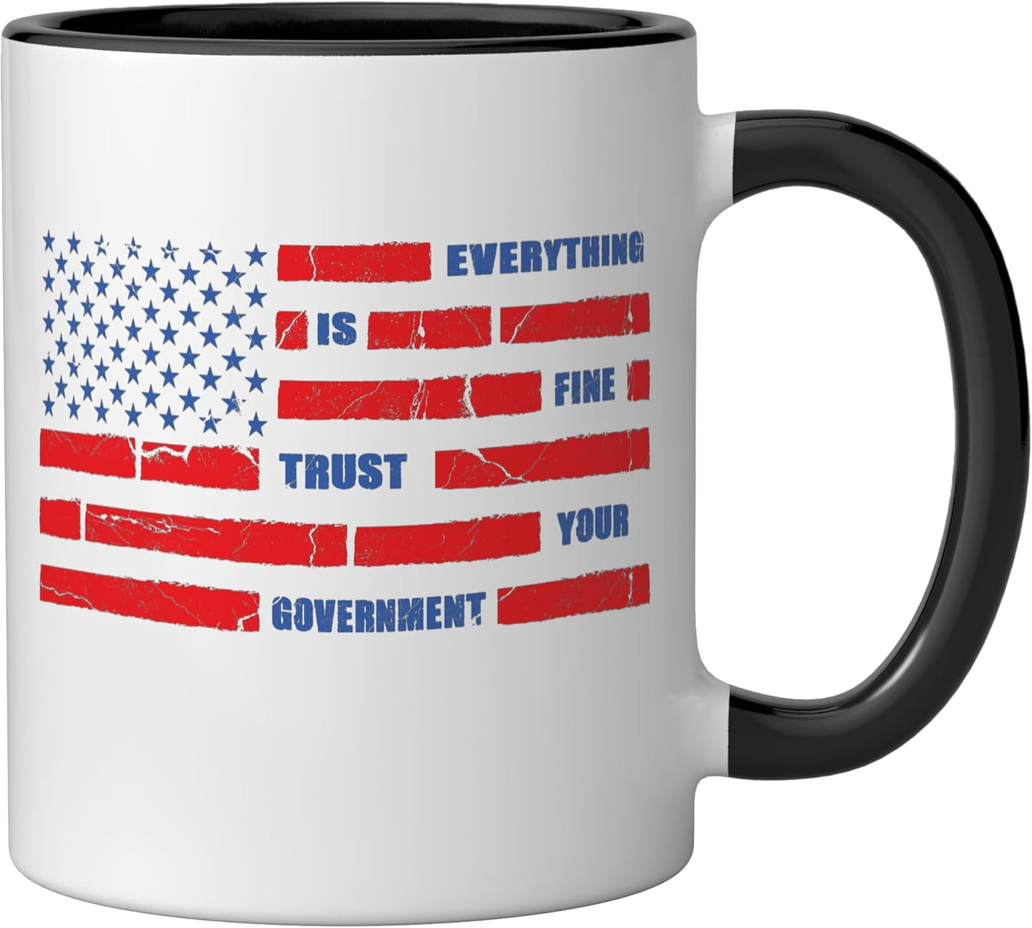 Taza cerámica humor político todo bien confía en el gobierno negro/blanco