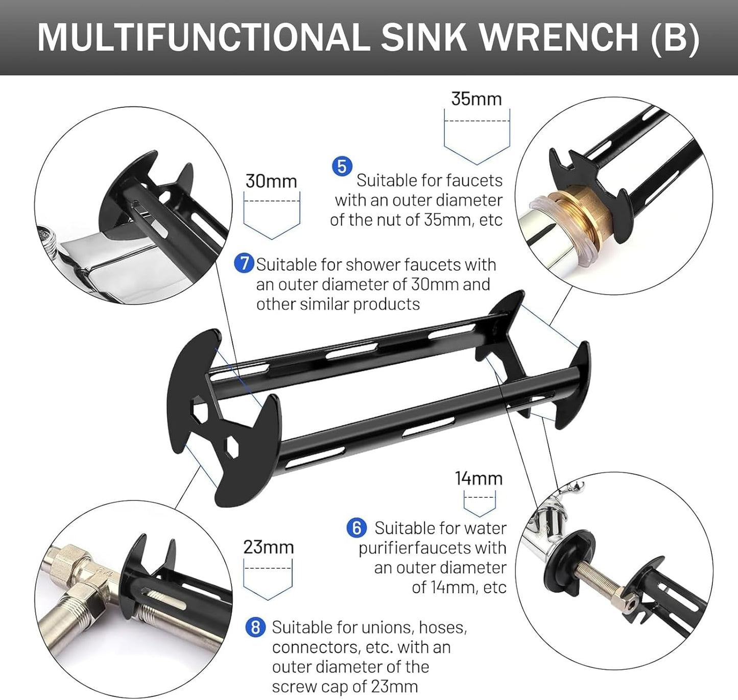 Llave fregadero multifuncional 7en1 con hexagonal 4 mandíbulas
