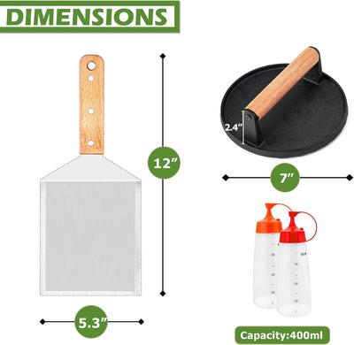 Juego 4 accesorios para plancha prensa hamburguesa espátula