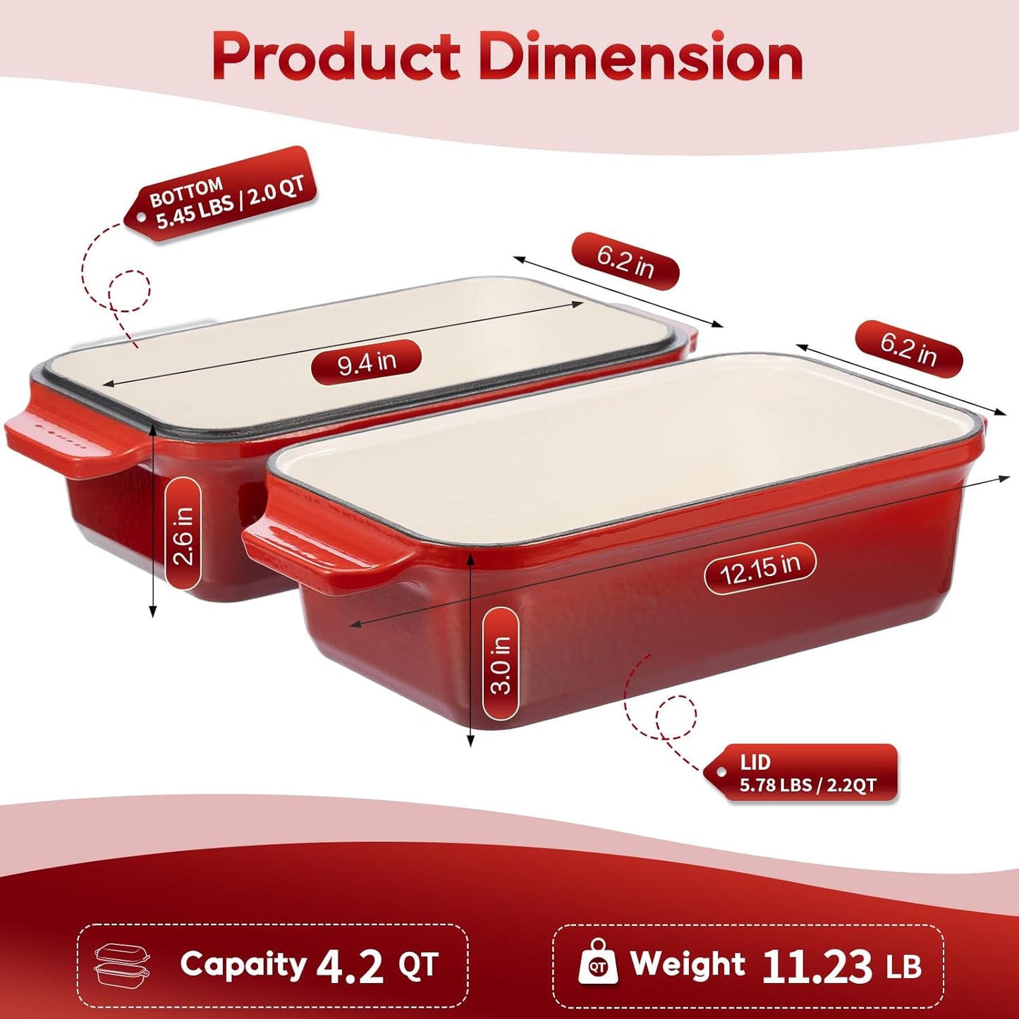 Horno Holandés Hierro Fundido Esmaltado 9x5 Tapa 2en1