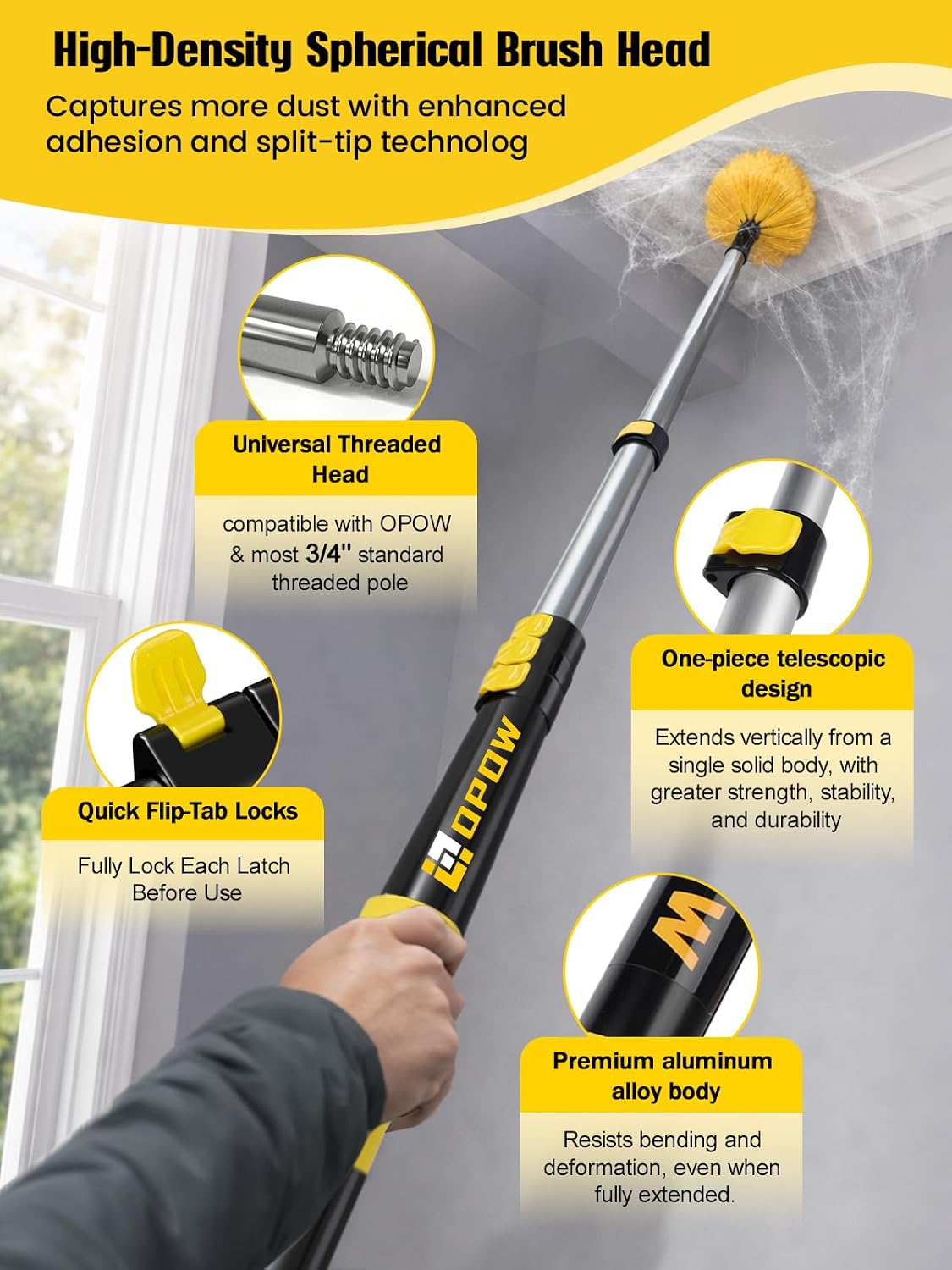 Plumero telaraña 5-18ft con poste 25ft y cabezales lavables