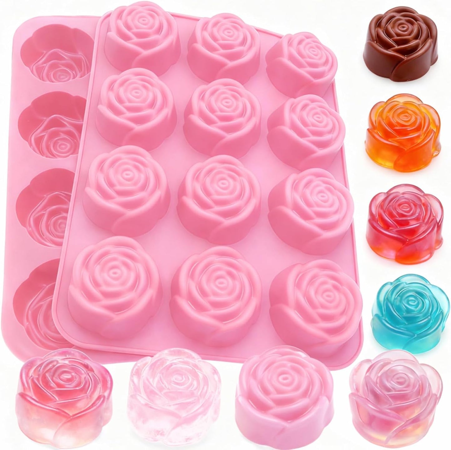Paquete de 2 moldes de silicona con forma de rosas de 24 cavidades