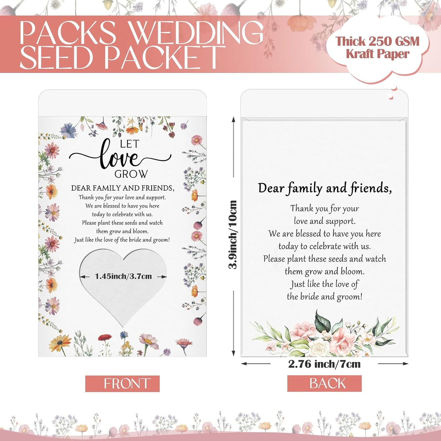 100 Paquetes Semillas Boda Let Love Group Autoadhesivas Kraft