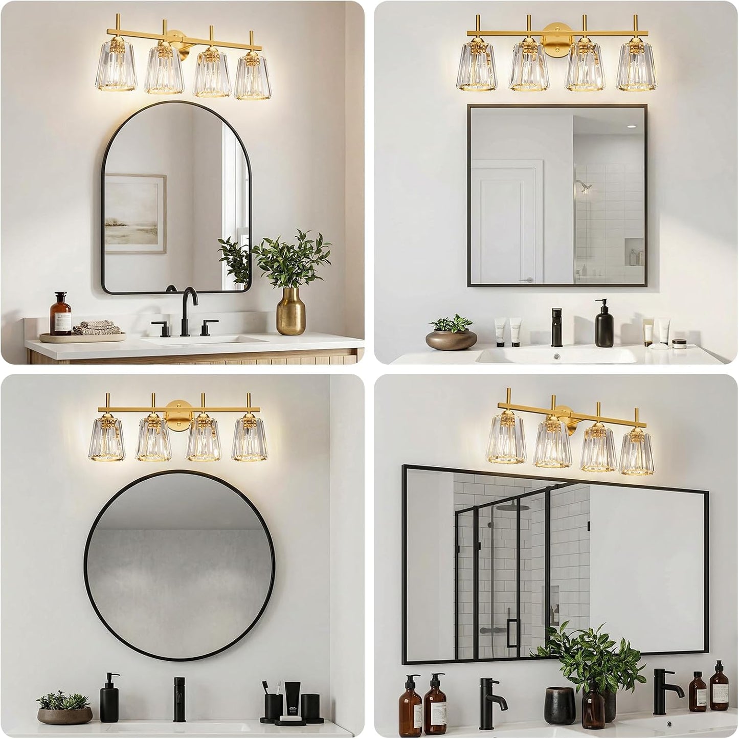 Lámpara baño cristal sobre espejo 4 luces doradas cerámica E26