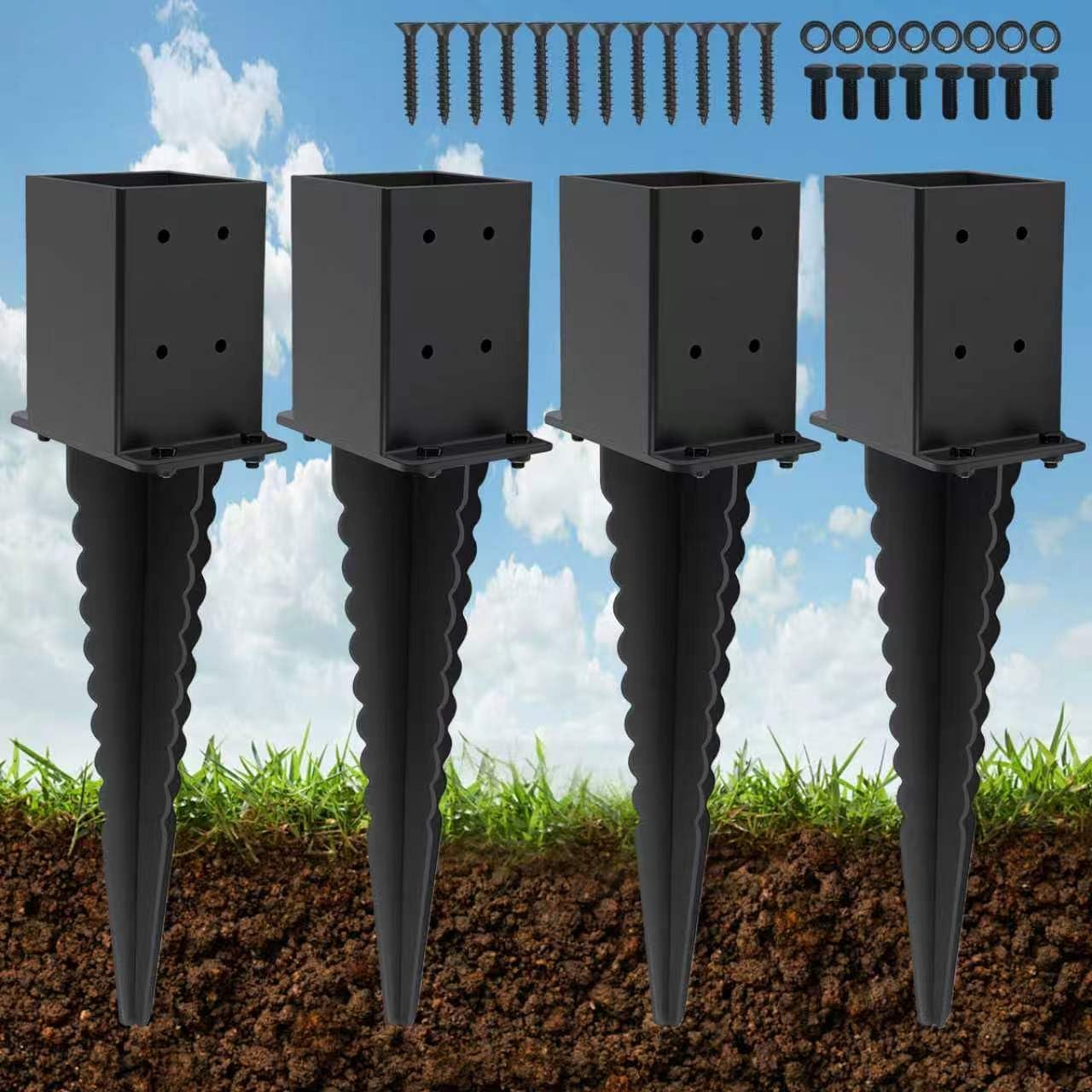 4 Pzas Anclaje Poste 4x4 3.6pulg Negro Fierro