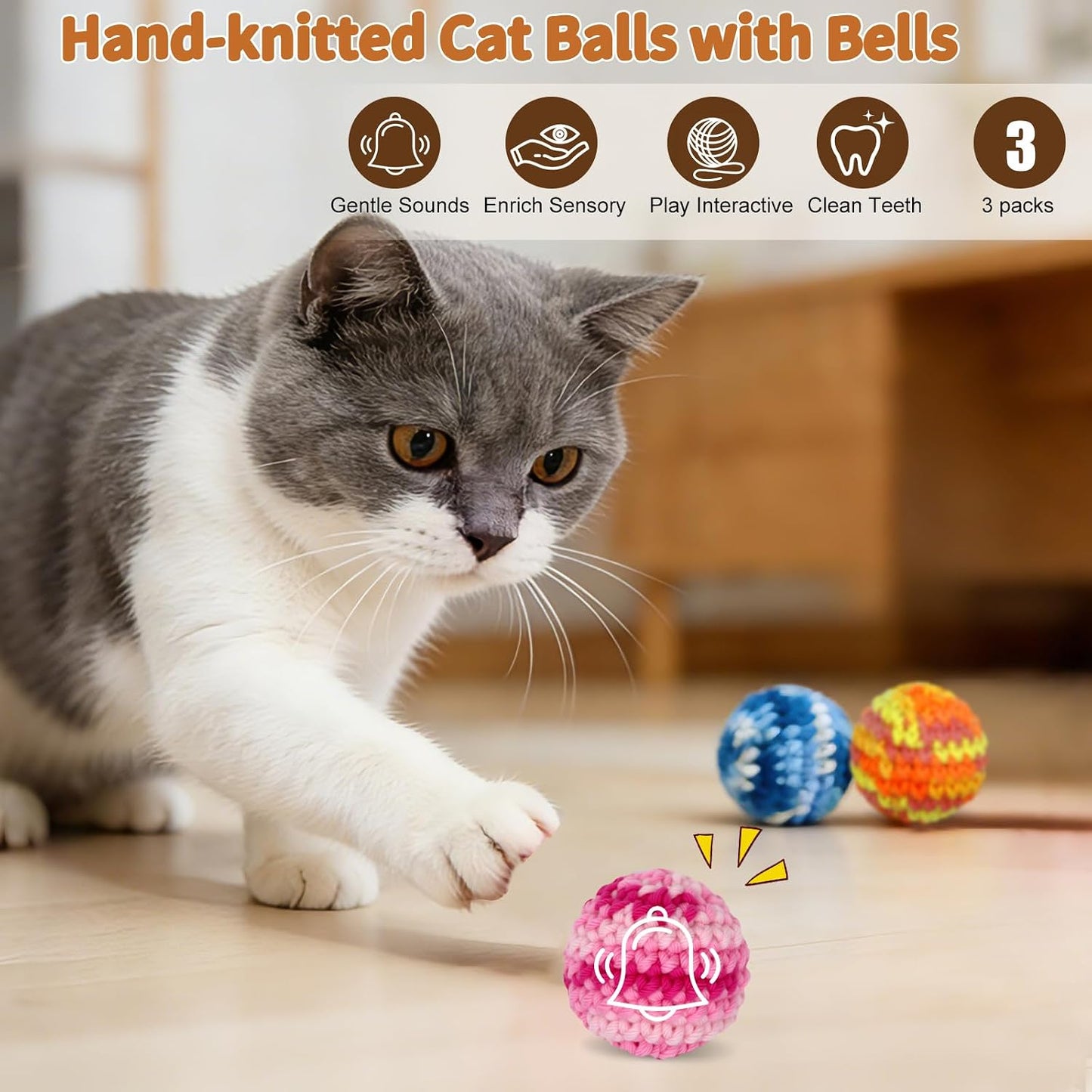 6 Pzas Juguete Gato Bola Sonido Peluche Algodón 1.57-1.77