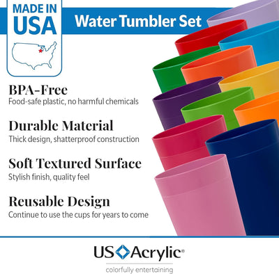 Vaso plástico irrompible sin BPA 20 oz 12 colores surtidos paquete de 12